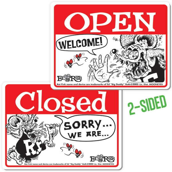 Original Rat Fink OPEN CLOSED Two-Sided Horizontal Message Board Sign